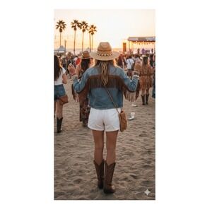 Western Fringe Denim Jacket Blue Crop Jean Jacket Medium Coastal Cowgirl